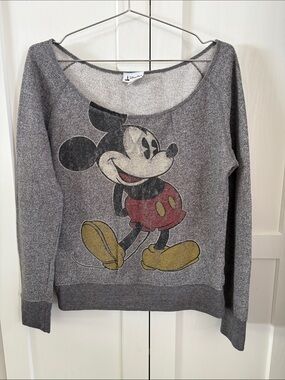 Disney parks -Gray Scoop-Neck Mickey Mouse Sweater with Red & Yellow Accents
